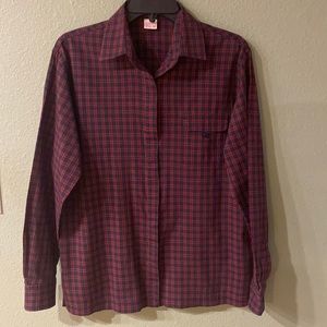 Halston III Red and Blue Plaid Shirt Vintage